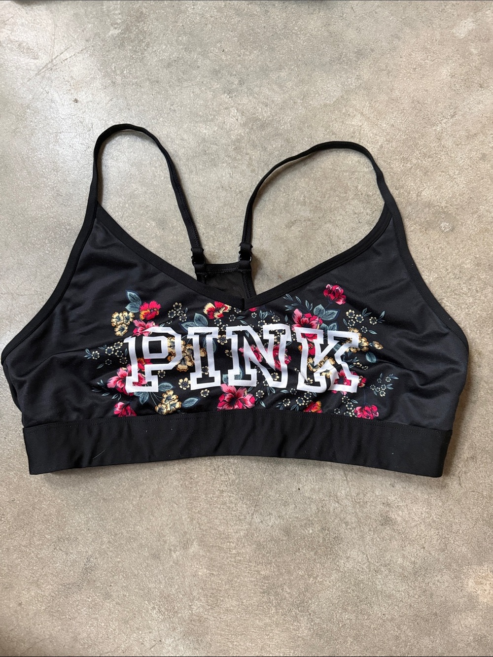 PINK Victoria's Secret Black Sports Bralette with Pink Floral Logo - Picture 3 of 7